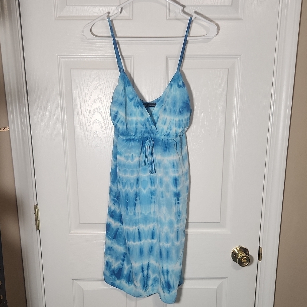 Blue Tie-Dye Spaghetti Strap Dress